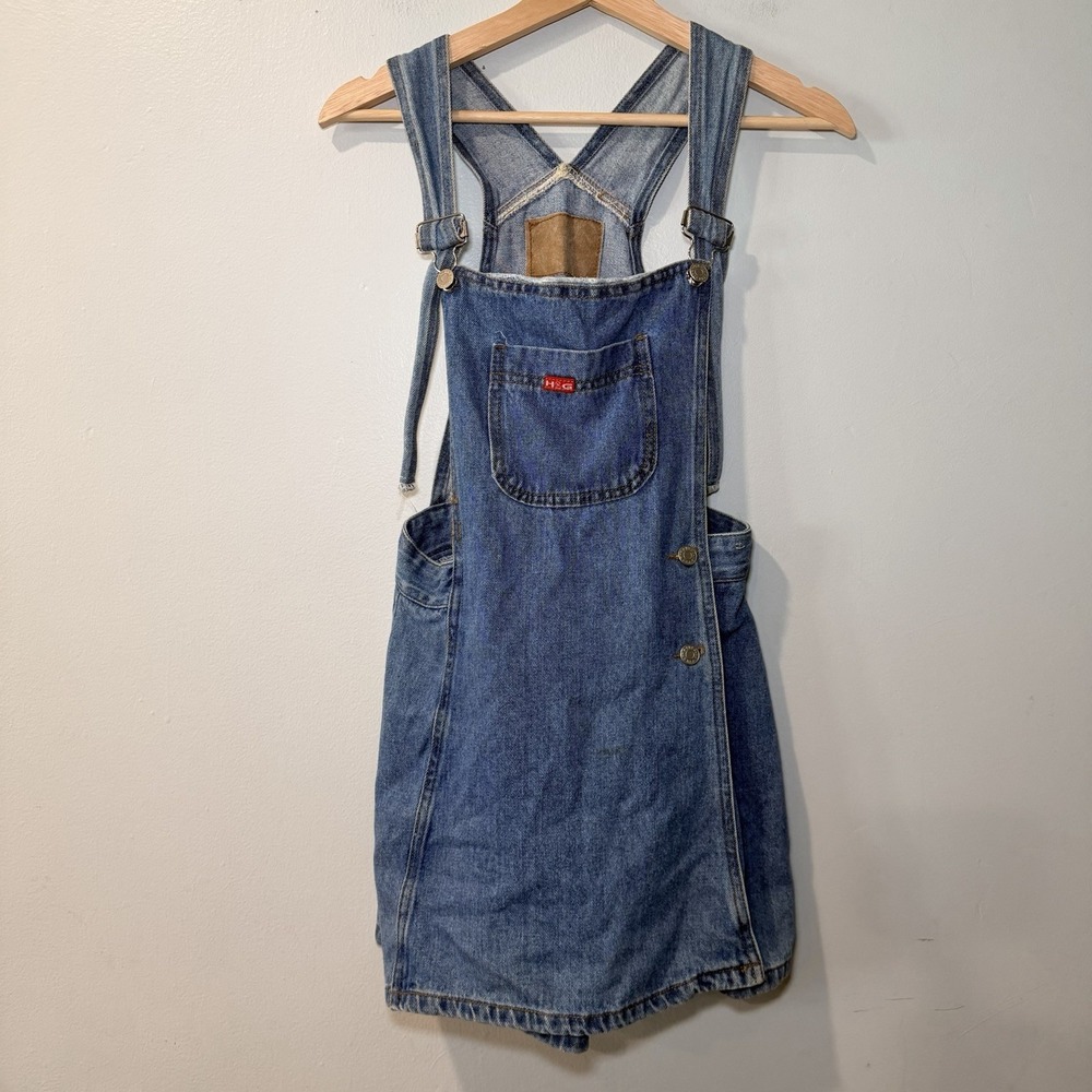 Vintage 90s Streetwear Womens Small Denim Jean Overalls Dress Skort HG